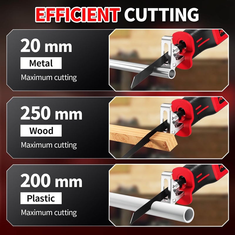 FULLYEA Reciprocating Saw Cordless, 0-3500 SPM Power Reciprocating Saw, Tool-Free Blade Change, Brushless Recipro Saws with 2 * 4.0Ah Battery & 4 Blades, Cordless Saw for Wood/Metal/Plastic Cutting - Image 2